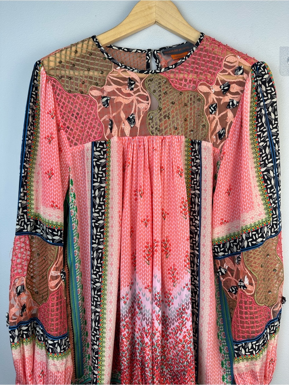 Bhanuni by Jyoti Rosario Embroidery Blouse SM Bohemian High Neck Long Sleeve Top - Picture 6 of 16